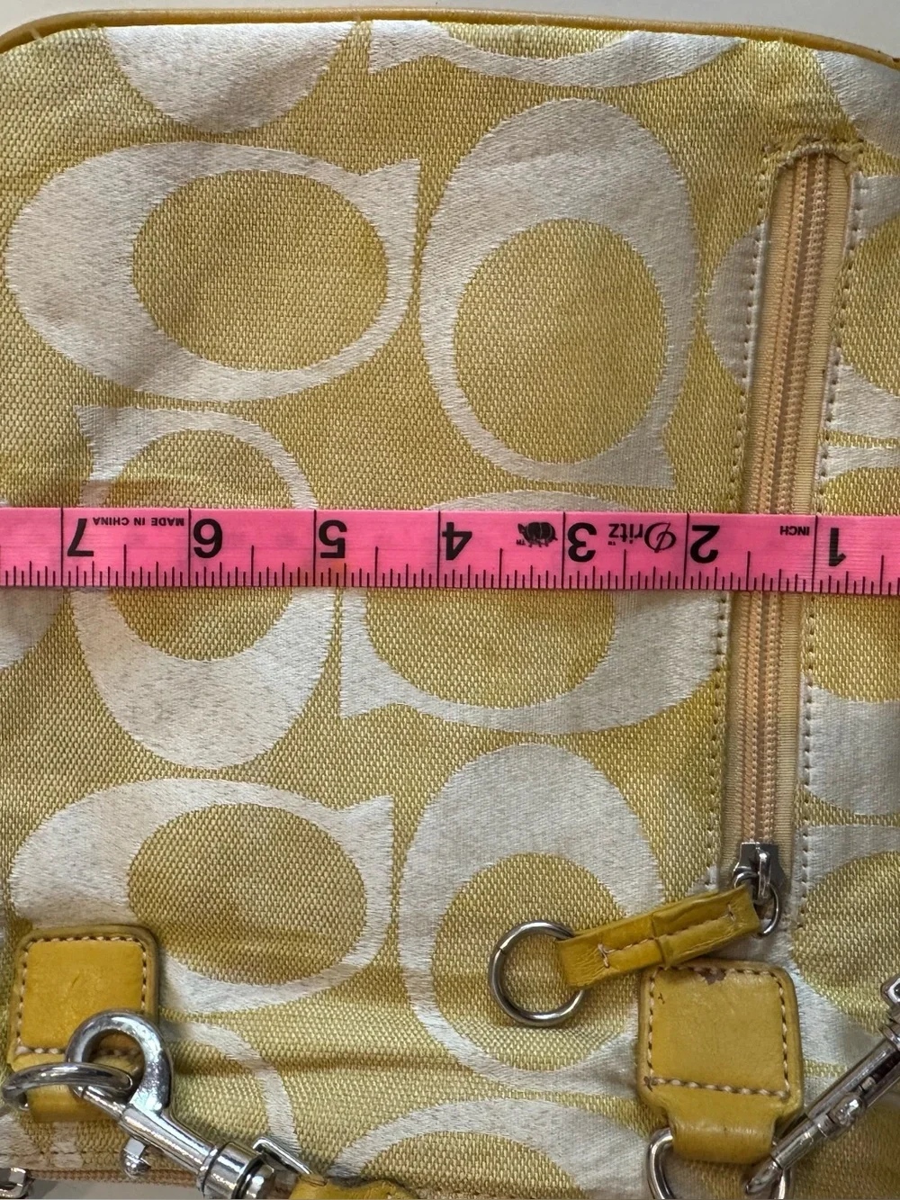 Coach Yellow Signature-Pattern Crossbody Bag with Canvas Strap